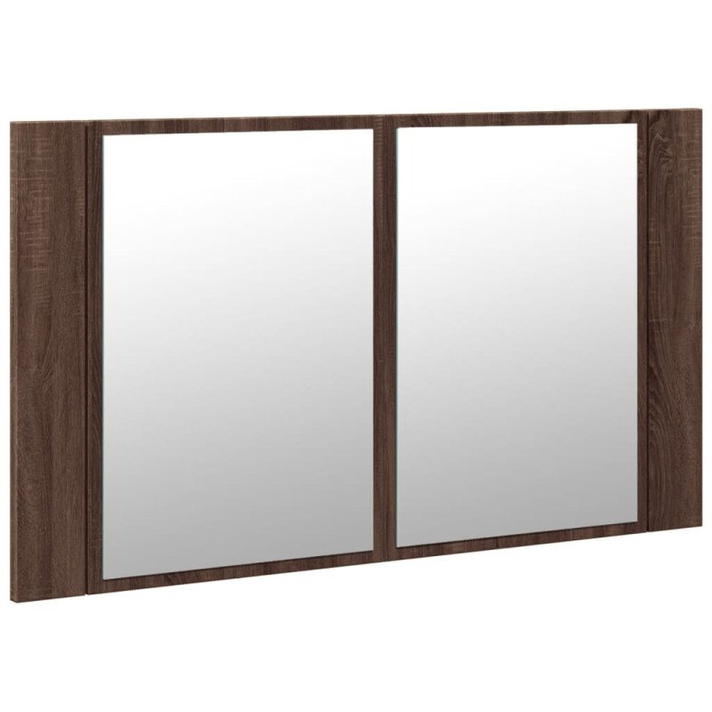 vidaXL LED kúpeľňová zrkadlová skrinka hnedý dub 80x12x45 cm akryl