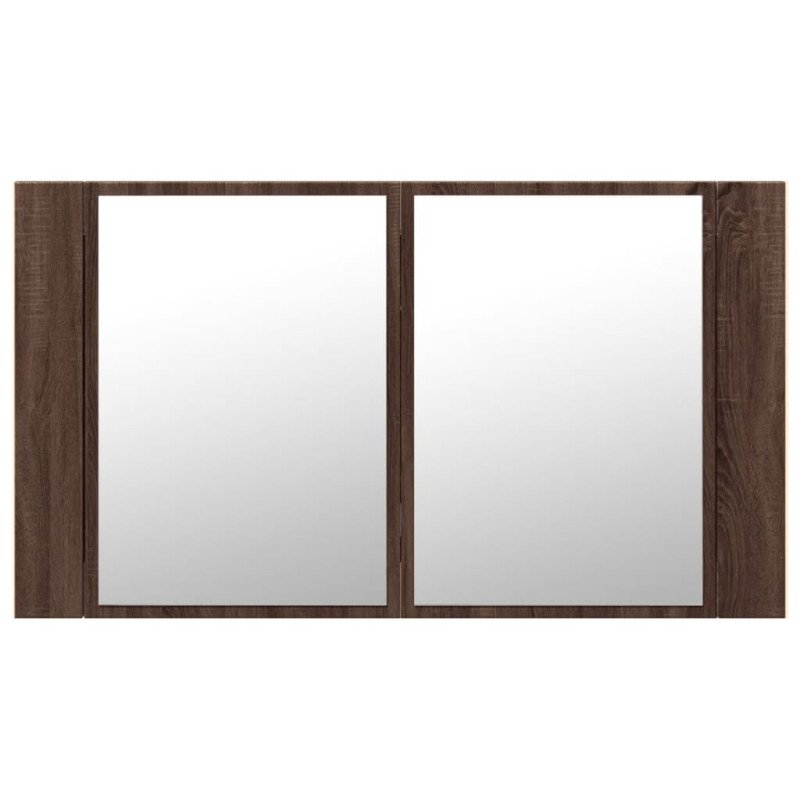 vidaXL LED kúpeľňová zrkadlová skrinka hnedý dub 80x12x45 cm akryl