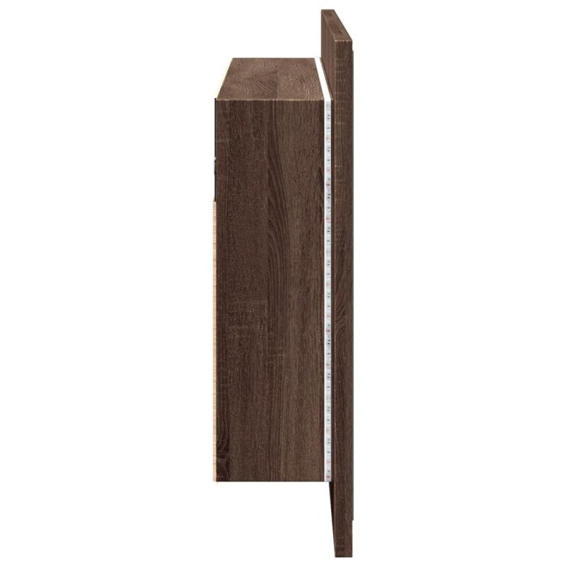 vidaXL LED kúpeľňová zrkadlová skrinka hnedý dub 80x12x45 cm akryl