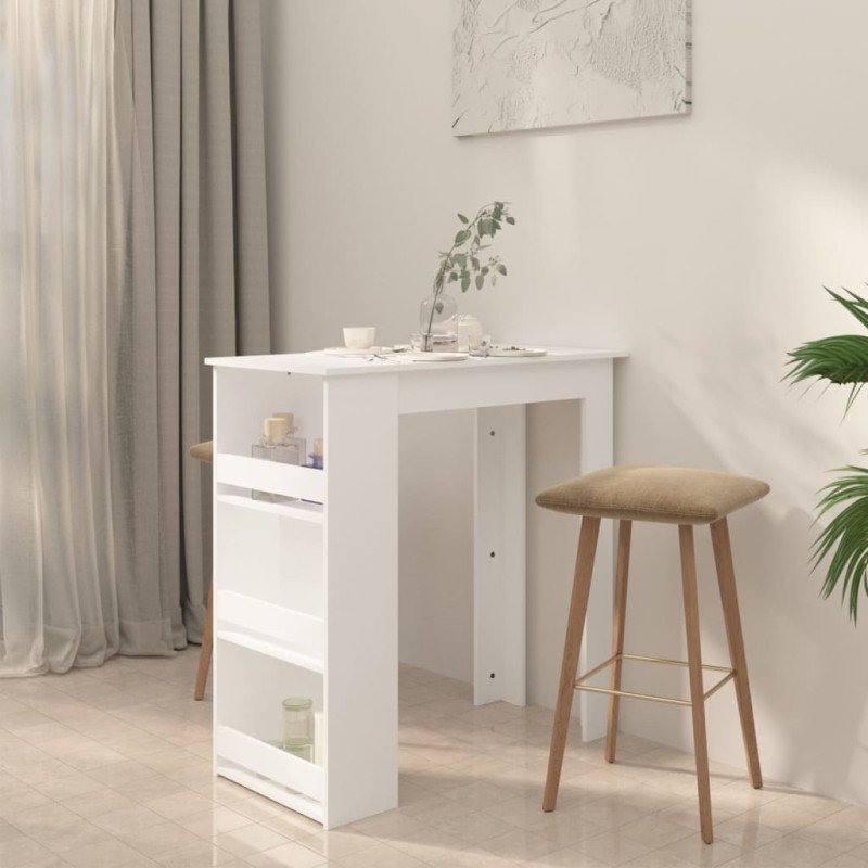 vidaXL Barový stôl s úložným regálom biely 102x50x103,5 cm drevotrieska
