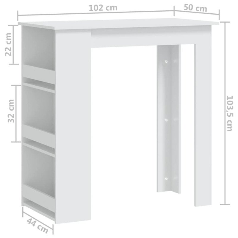vidaXL Barový stôl s úložným regálom biely 102x50x103,5 cm drevotrieska