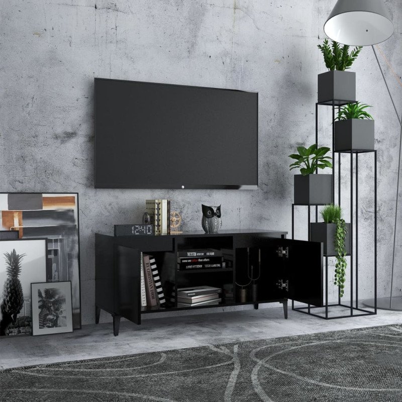 vidaXL TV stolík kovové nohy lesklý čierny 103,5x35x50 cm