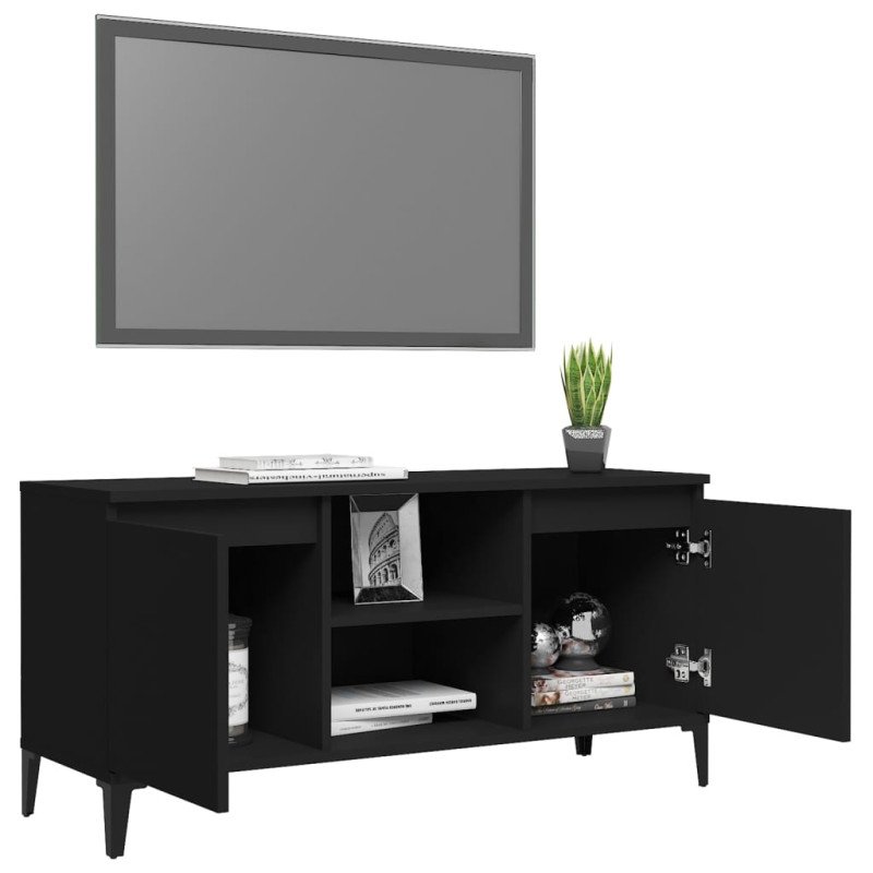 vidaXL TV stolík kovové nohy lesklý čierny 103,5x35x50 cm