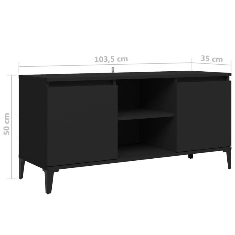 vidaXL TV stolík kovové nohy lesklý čierny 103,5x35x50 cm