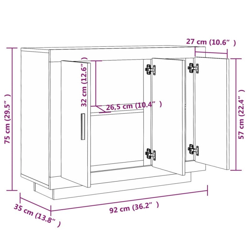 vidaXL Komoda čierna 92x35x75 cm spracované drevo