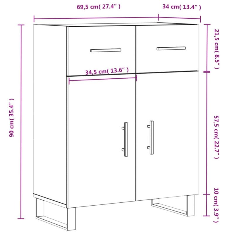 vidaXL Komoda dymový dub 69,5x34x90 cm kompozitné drevo