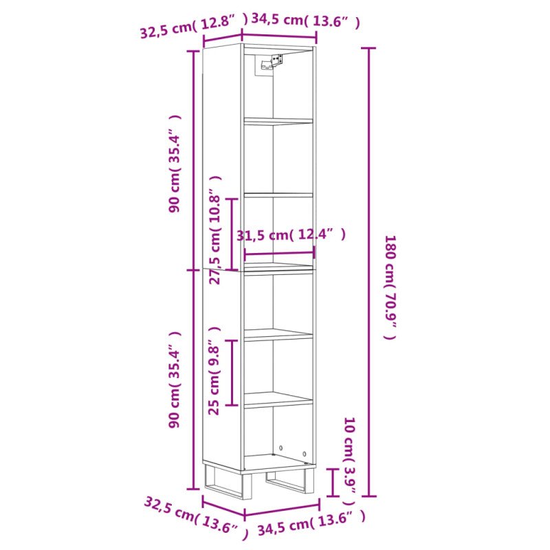 vidaXL Vysoká skrinka betónová sivá 69,5x32,5x180 cm spracované drevo