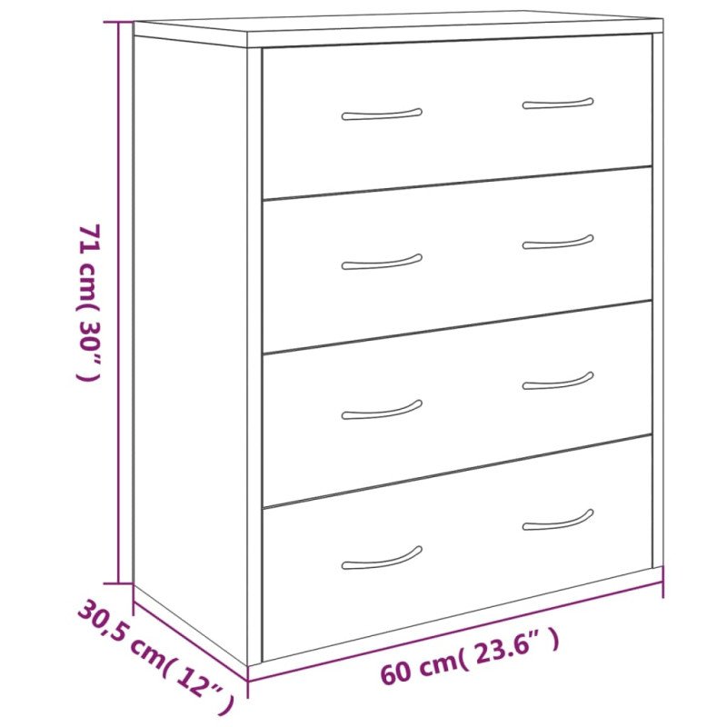 vidaXL Komoda so 4 zásuvkami 60x30,5x71 cm hnedý dub