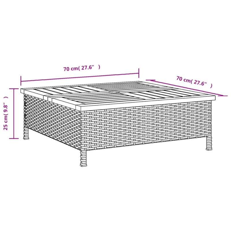 vidaXL Kryt na podstavec slnečníka čierny 70x70x25 cm polyratan akácia