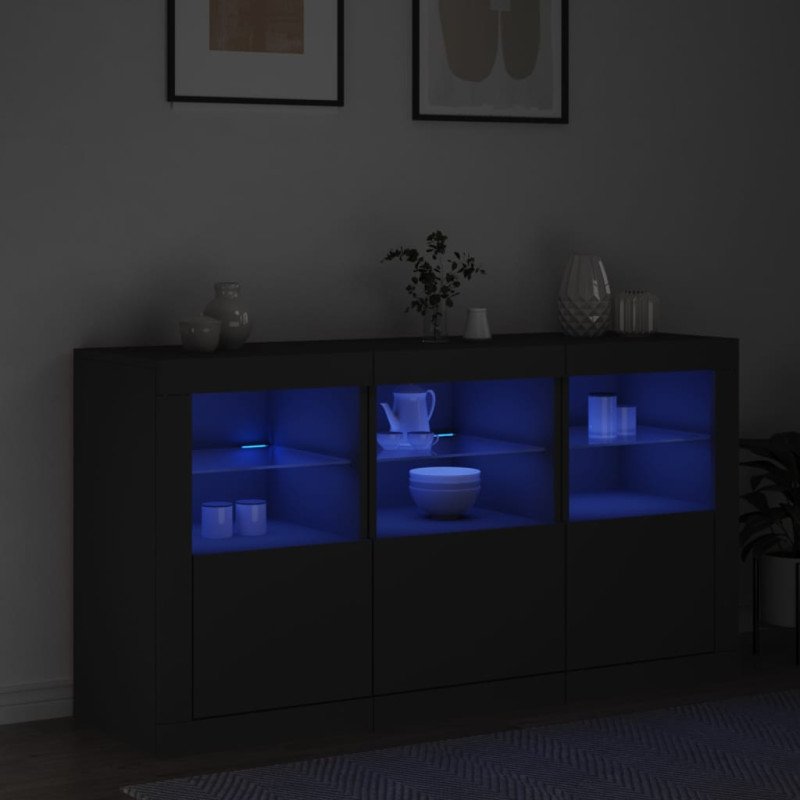 vidaXL Komoda s LED svetlami čierna 123x37x67 cm