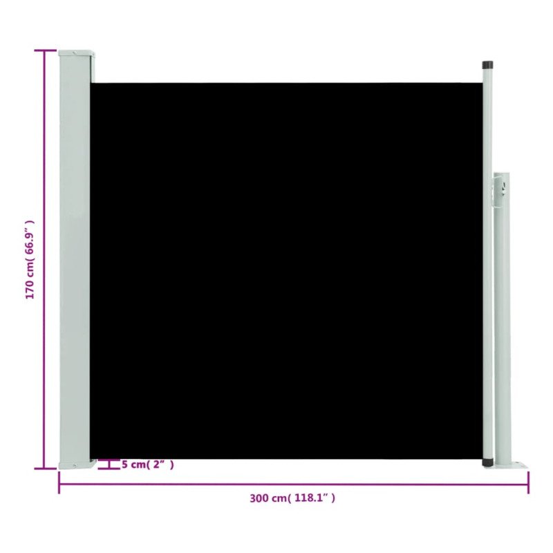 vidaXL Zaťahovacia bočná markíza na terasu 170x300 cm čierna