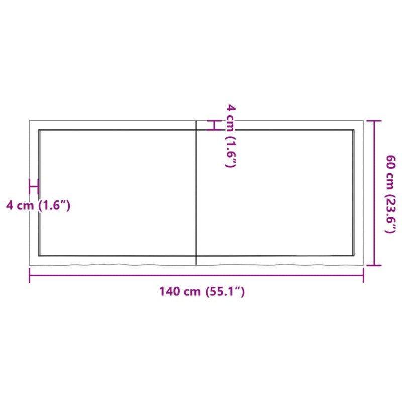 vidaXL Stolová doska tmavosivá 140x60x(2-4) cm ošetrený dubový masív