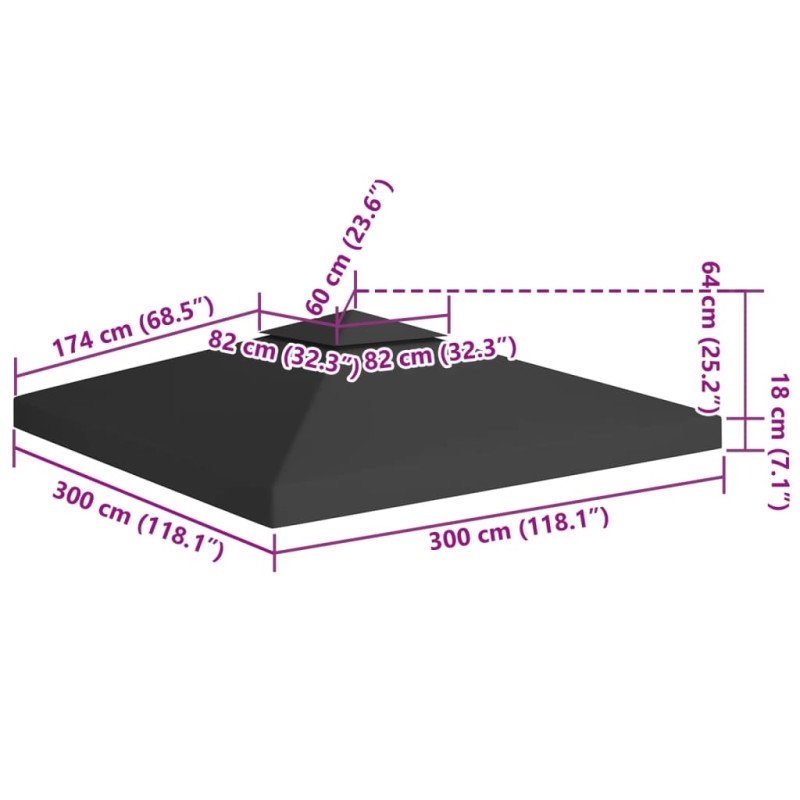 vidaXL Dvojitá strieška na altánok 310 g/m², 3x3 m, čierna