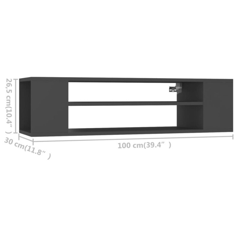 vidaXL Závesná TV skrinka, sivá 100x30x26,5 cm, kompozitné drevo