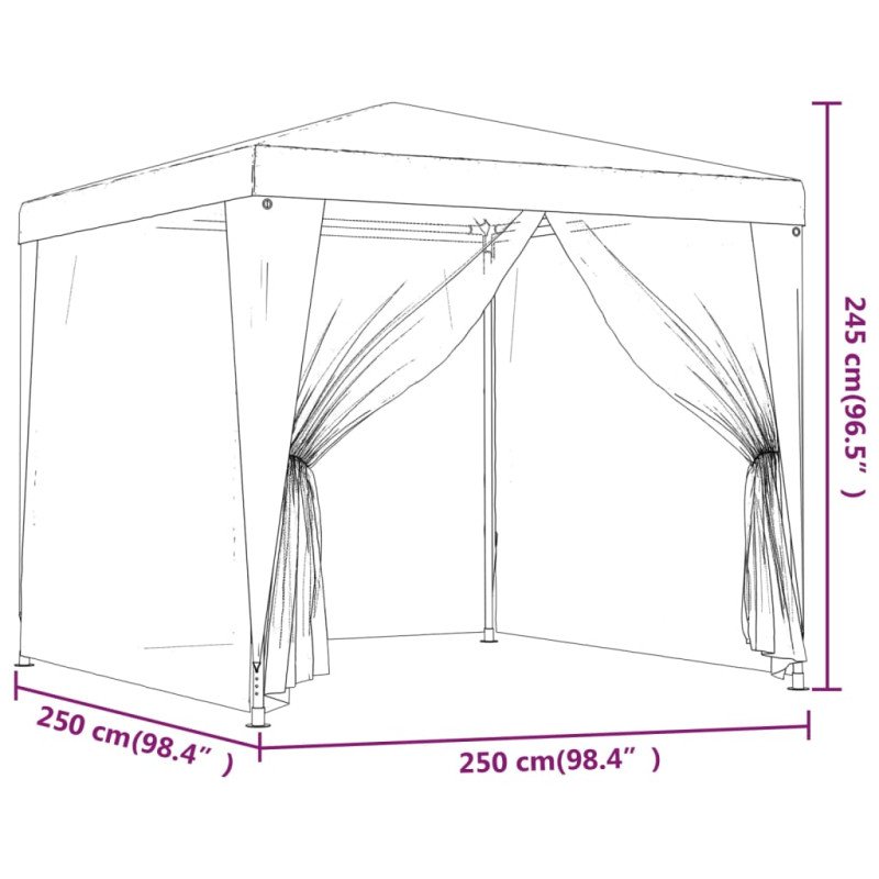 vidaXL Párty stan so 4 sieťovými bočnými stenami zelený 2,5x2,5 m HDPE