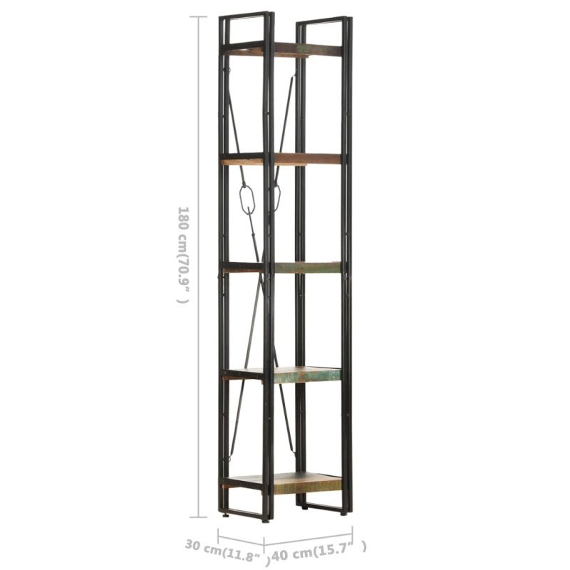 vidaXL Knižnica s 5 policami 40x30x180 cm recyklovaný masív