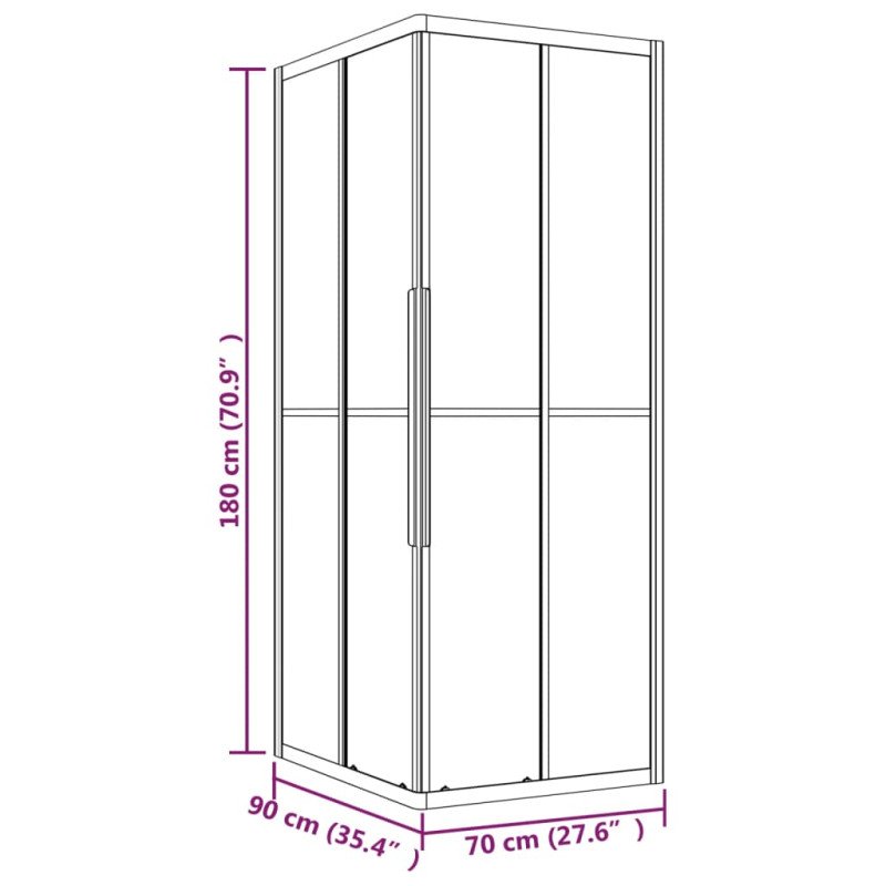 vidaXL Sprchovací kút matné ESG 90x70x180 cm čierny