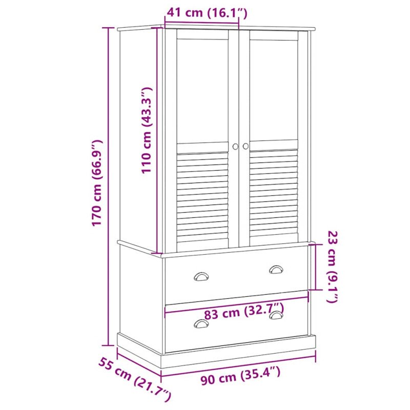 vidaXL Šatník VIGO sivý 90x55x176 cm masívna borovica