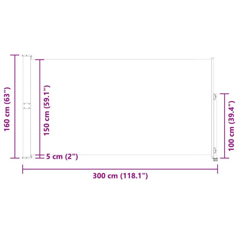 vidaXL Zaťahovacia bočná markíza na terasu 160x300 cm, červená