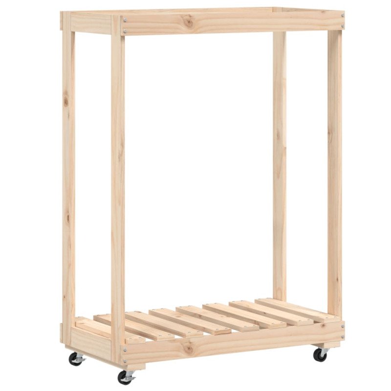 vidaXL Držiak na polená s kolieskami 76,5x40x108 cm masívna borovica