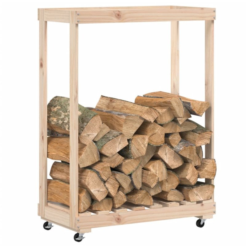 vidaXL Držiak na polená s kolieskami 76,5x40x108 cm masívna borovica