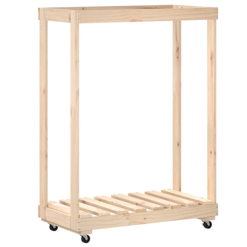 vidaXL Držiak na polená s kolieskami 76,5x40x108 cm masívna borovica