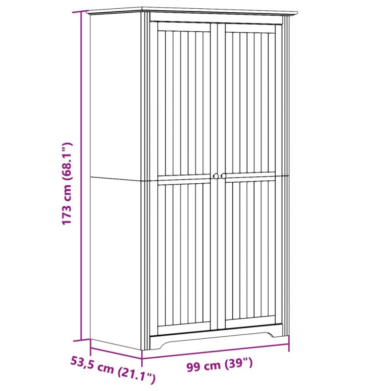 vidaXL Šatník BODO biely a hnedý 101x52x176,5 cm masívna borovica
