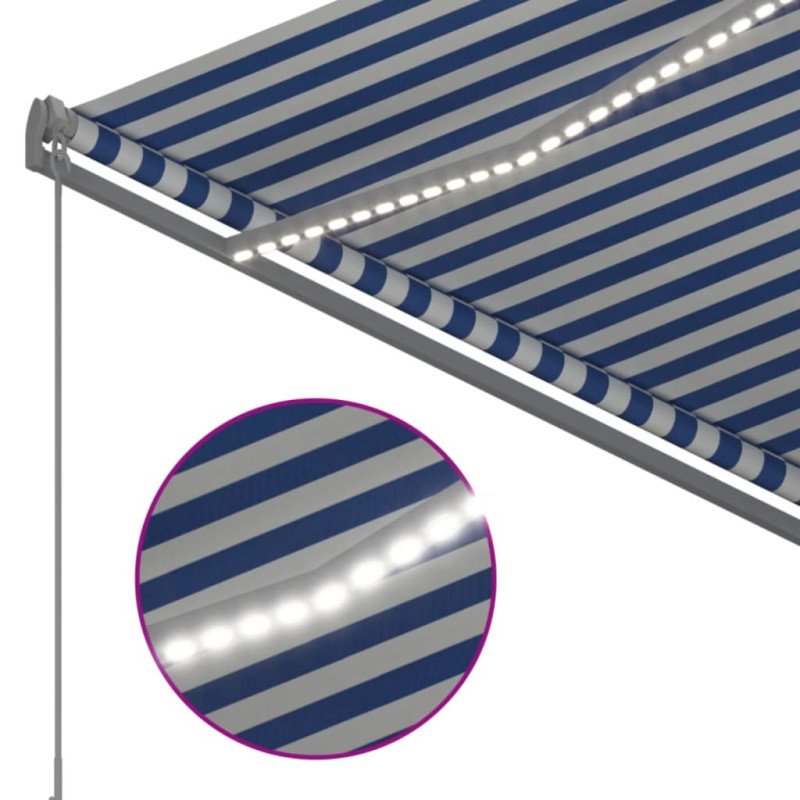 vidaXL Automatická markíza s LED a senzorom vetra 3,5x2,5m modro-biela