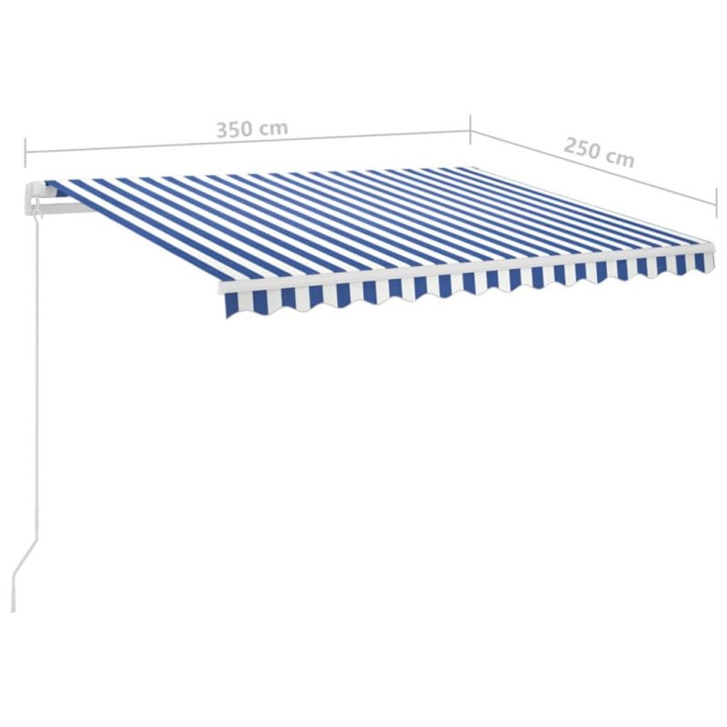 vidaXL Automatická markíza s LED a senzorom vetra 3,5x2,5m modro-biela