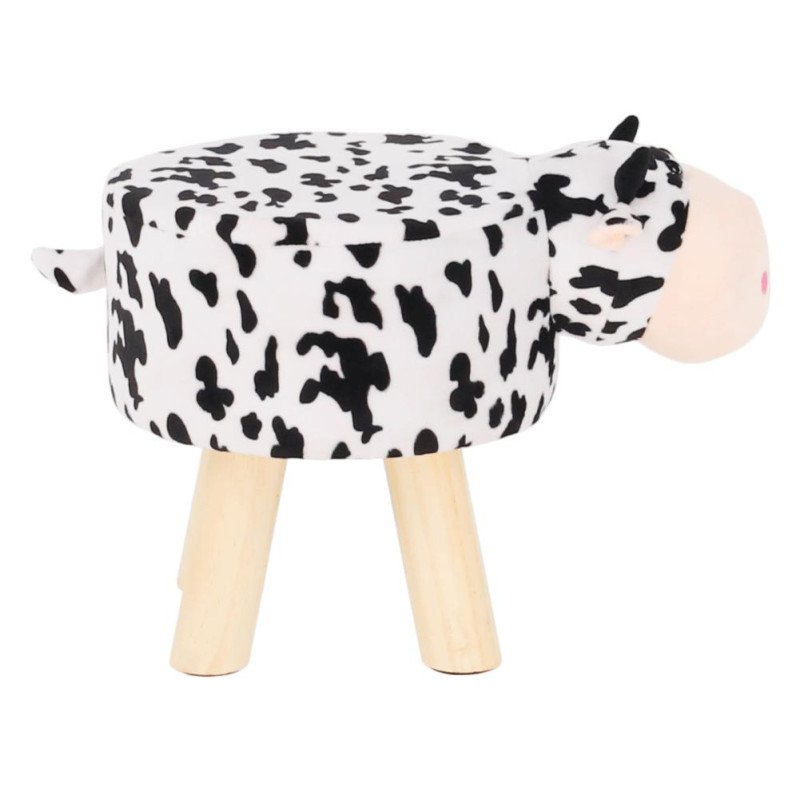 Kondela Taburet v tvare kravičky, látka Velvet biela/čierna/prírodná, MOLLY