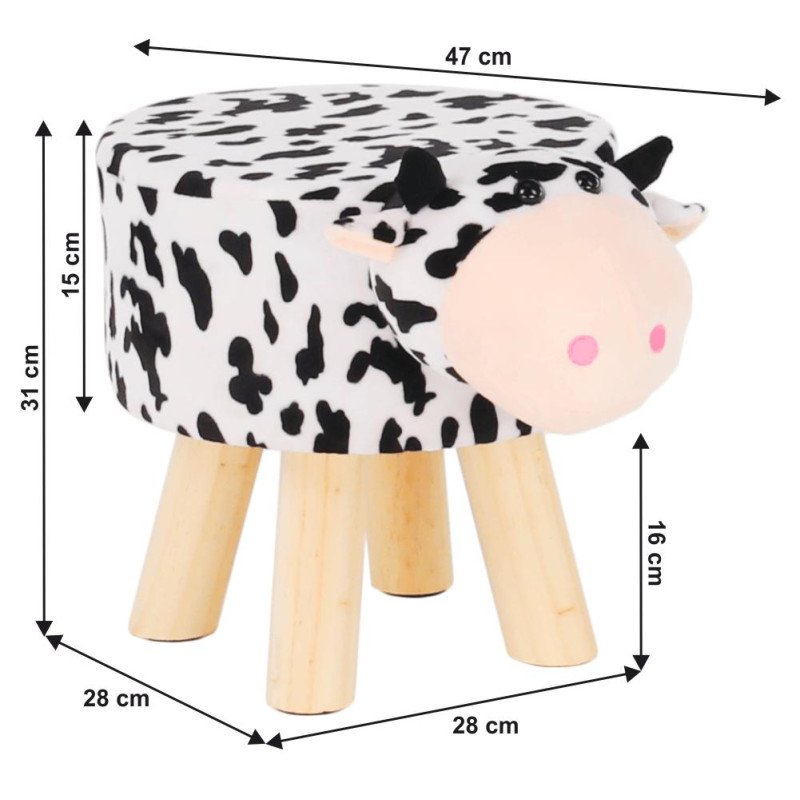 Kondela Taburet v tvare kravičky, látka Velvet biela/čierna/prírodná, MOLLY