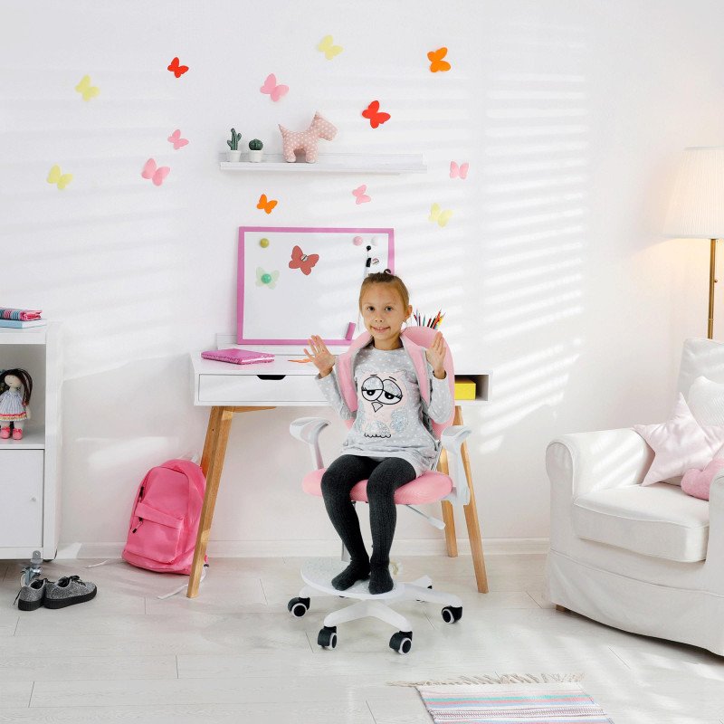 Kondela Rastúca stolička s podnožou a trakmi, ružová/biela, ANAIS