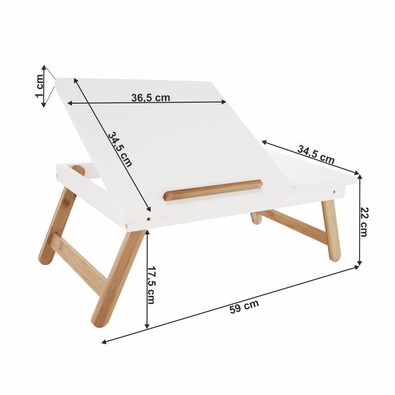 Kondela Príručný stolík na notebook/držiak na tablet, biela/prírodný bambus, MELTEN