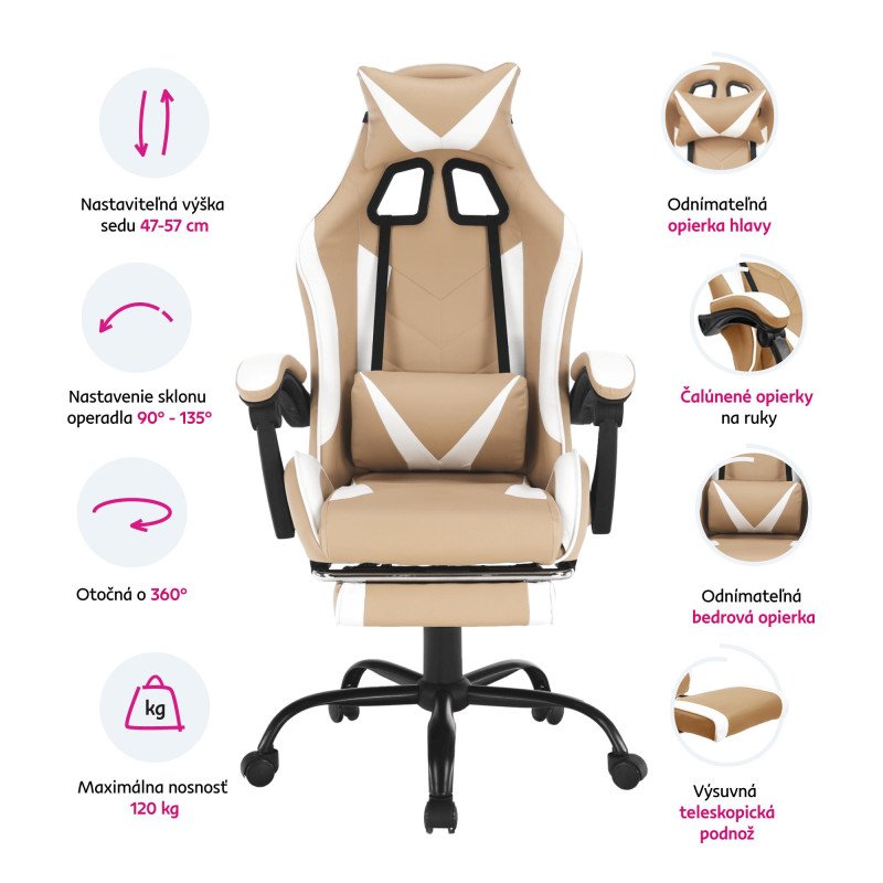 Kondela Kancelárske/herné kreslo, čierna/biela/béžová, OZGE 2 NEW + darček