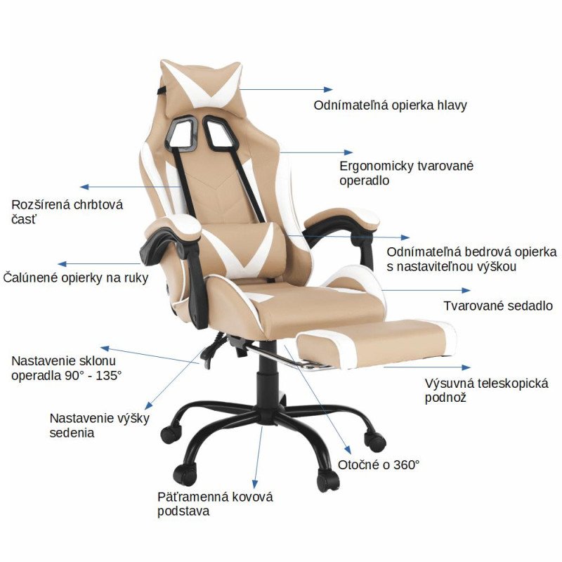 Kondela Kancelárske/herné kreslo, čierna/biela/béžová, OZGE 2 NEW + darček