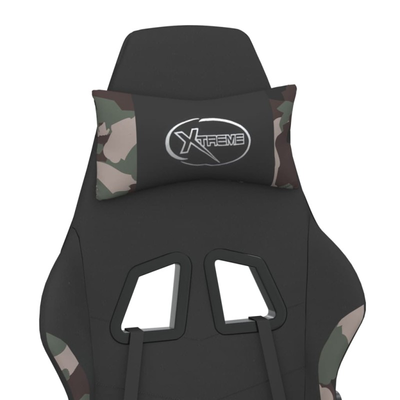 vidaXL Herná masážna stolička s podnožkou čierna a maskáčová látková