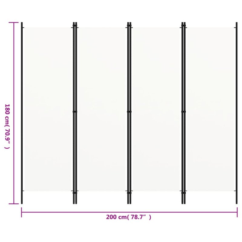 vidaXL Paraván so 4 panelmi, krémovo biely 200x180 cm 