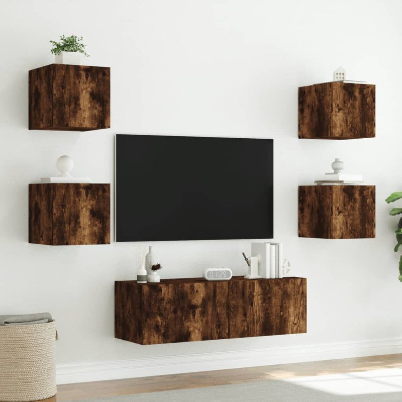 vidaXL 5-dielne TV nástenné skrinky s LED svetlami dymový dub