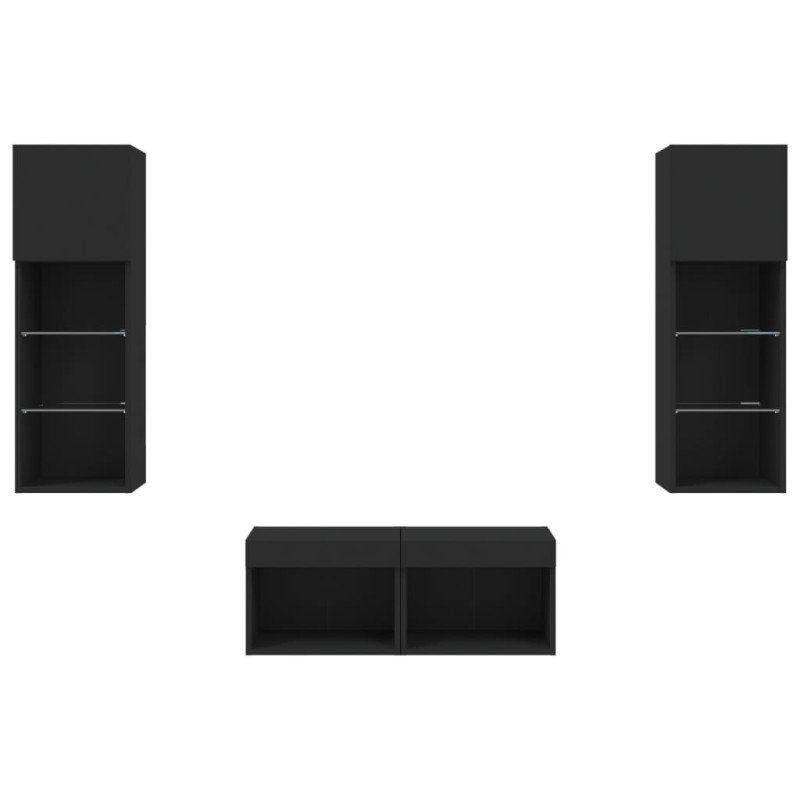 vidaXL 4-dielne TV nástenné skrinky s LED svetlami čierne