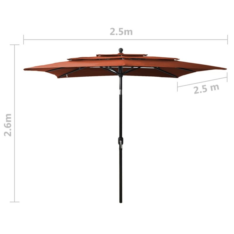vidaXL 3-stupňový slnečník s hliníkovou tyčou terakotový 2,5x2,5 m