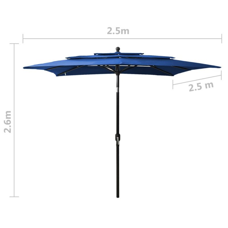 vidaXL 3-stupňový slnečník s hliníkovou tyčou azúrová 2,5x2,5 m