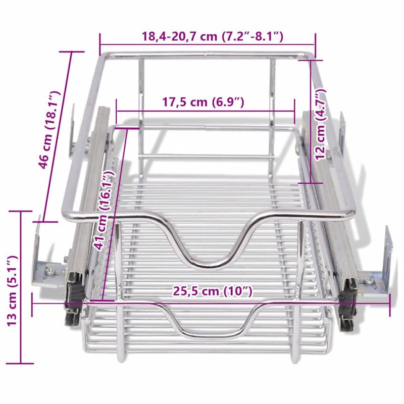 vidaXL Vysúvacie drôtené košíky, 2 ks, strieborné, 300 mm
