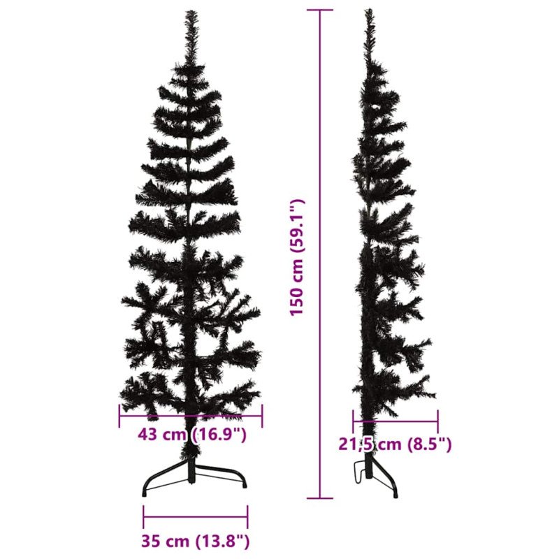vidaXL Umelý vianočný polovičný stromček s podstavcom čierny 150 cm
