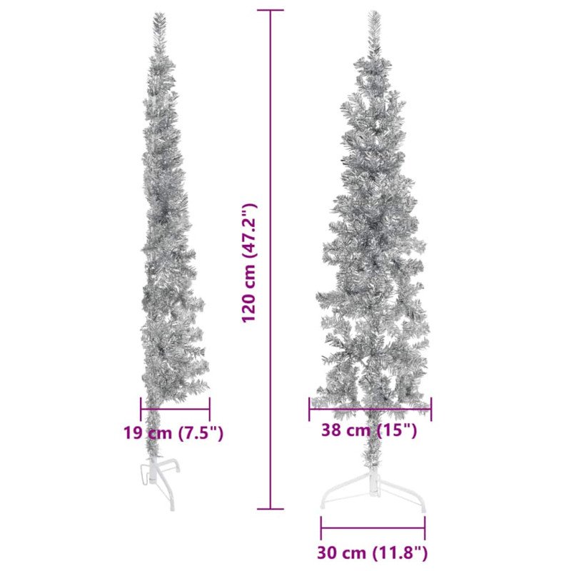 vidaXL Umelý vianočný polovičný stromček s podstavcom strieborný 120cm