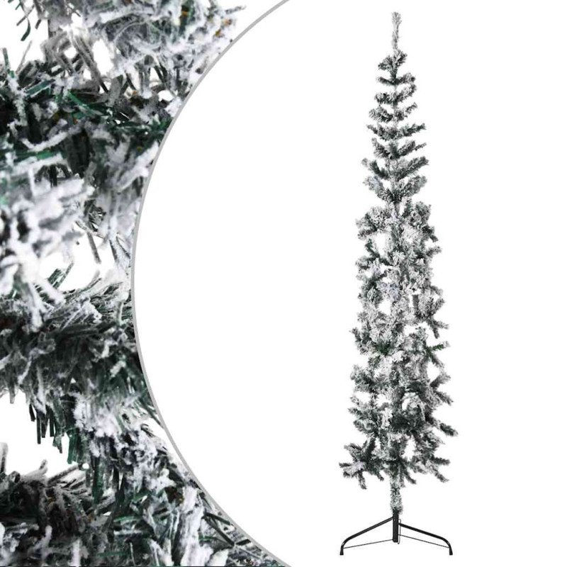 vidaXL Úzky zasnežený umelý vianočný polovičný stromček 180 cm