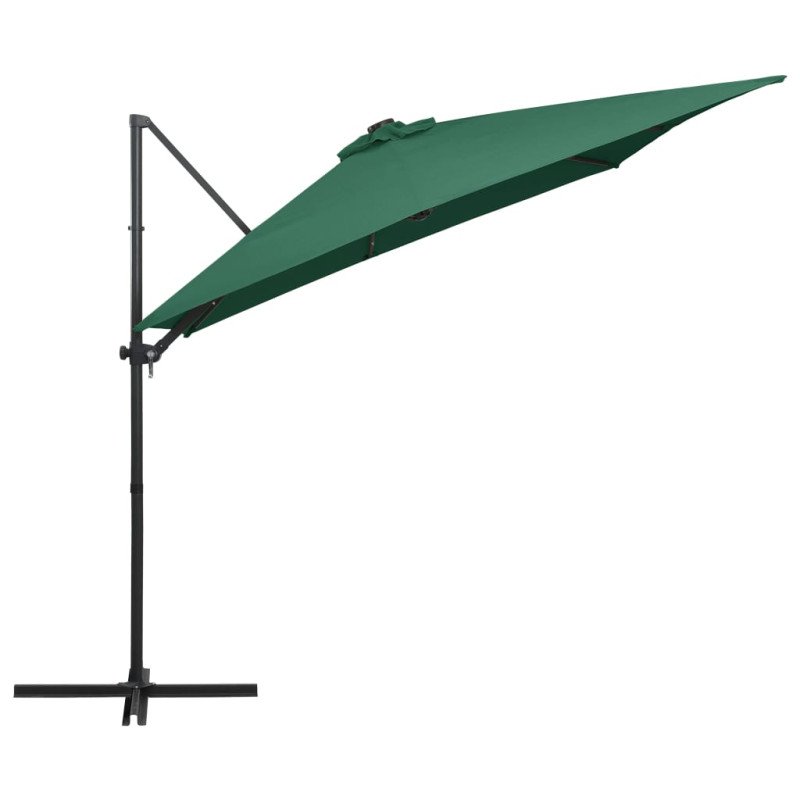 vidaXL Závesný slnečník s LED a oceľovou tyčou 250x250 cm, zelený