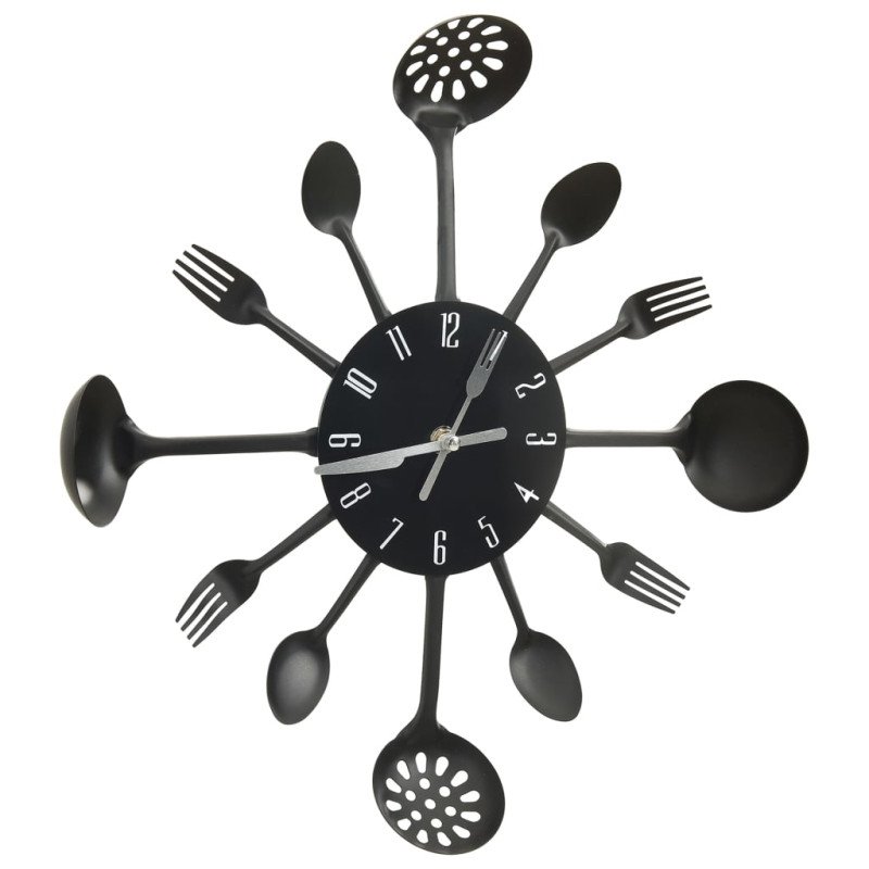 325163 vidaXL Wall Clock with Spoon and Fork Design Black 40 cm Aluminium