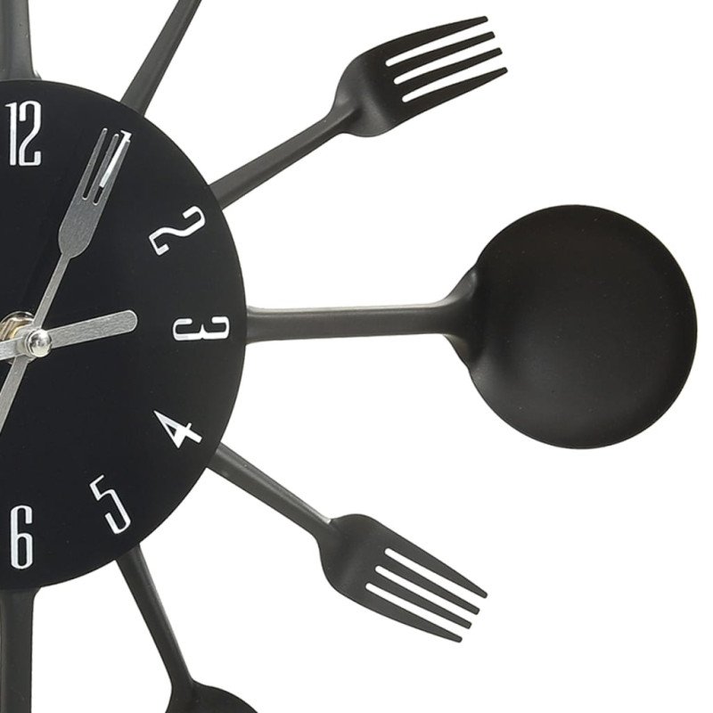 325163 vidaXL Wall Clock with Spoon and Fork Design Black 40 cm Aluminium