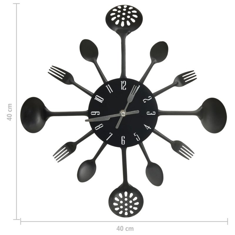 325163 vidaXL Wall Clock with Spoon and Fork Design Black 40 cm Aluminium