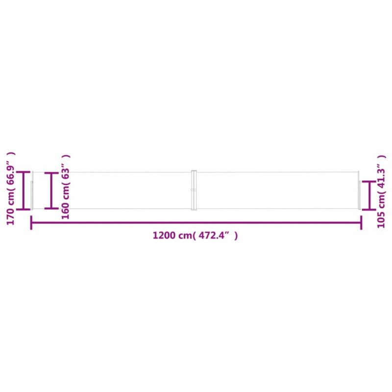 vidaXL Zaťahovacia bočná markíza na terasu 170x1200 cm, modrá